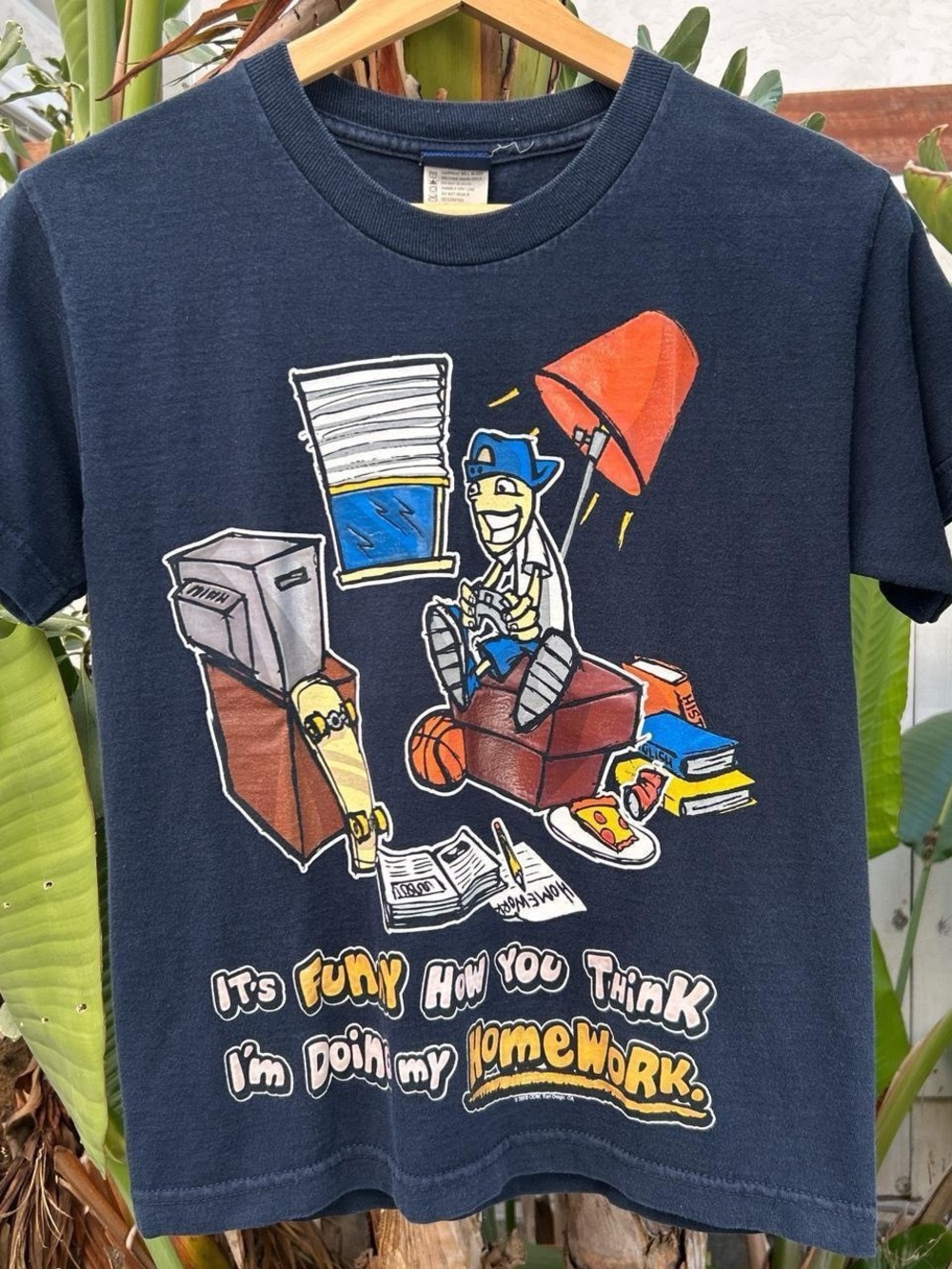 Vintage 2008 MOST Funny Homework Skate Graphic T Shirt Youth S Navy Blue